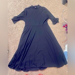 Black tea length dress, long sleeves